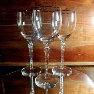 3 Lenox Madison Platinum Water Glasses 8.5" crystal twisted stem elegant vtg